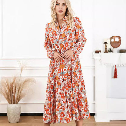 🔥Achetez 2 livraisons gratuites🔥Robe mi-longue bohème à manches longues et col en V pour femme