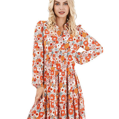 🔥Achetez 2 livraisons gratuites🔥Robe mi-longue bohème à manches longues et col en V pour femme