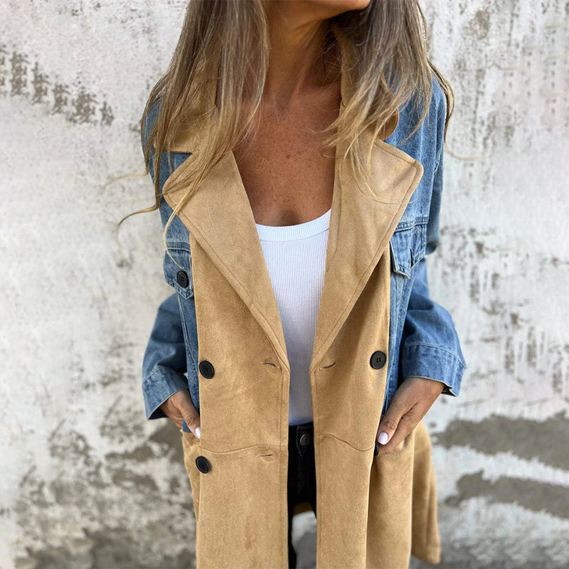 Trench mi-long avec surpiqûres en jean denim✨