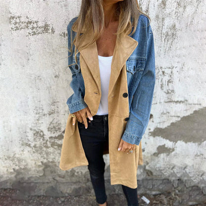 Trench mi-long avec surpiqûres en jean denim✨