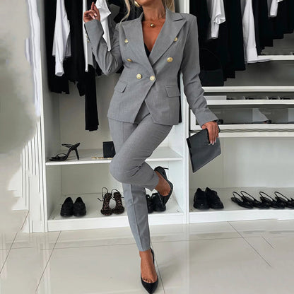 Ensemble de Blazer Croisé et Pantalon Ajusté pour Femmes
