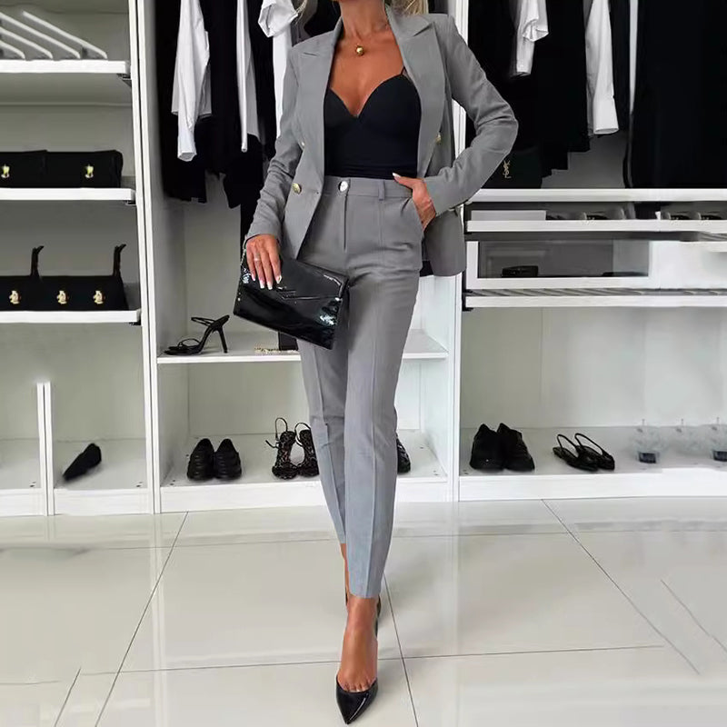 Ensemble de Blazer Croisé et Pantalon Ajusté pour Femmes