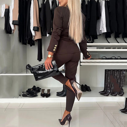 Ensemble de Blazer Croisé et Pantalon Ajusté pour Femmes