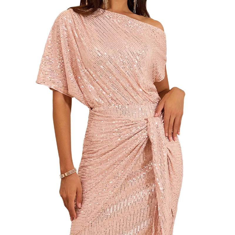 💃✨ ROBE À VOLANTS SCINTILLANTE - Une partie des épaules avec des paillettes, élégante pour les tenues de soirée et les occasions spéciales 🌟
