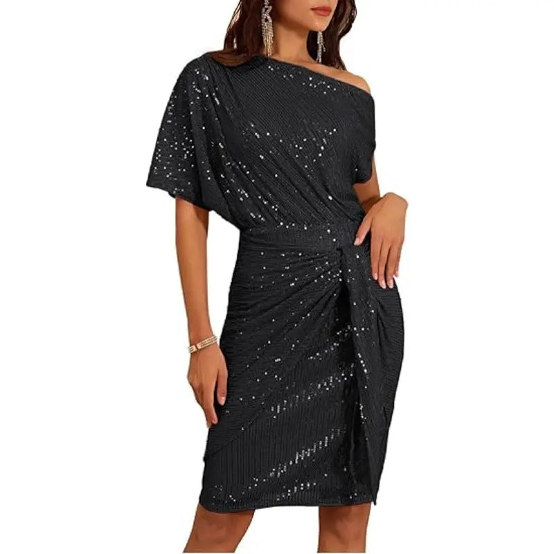 💃✨ ROBE À VOLANTS SCINTILLANTE - Une partie des épaules avec des paillettes, élégante pour les tenues de soirée et les occasions spéciales 🌟