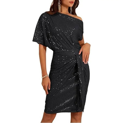 💃✨ ROBE À VOLANTS SCINTILLANTE - Une partie des épaules avec des paillettes, élégante pour les tenues de soirée et les occasions spéciales 🌟
