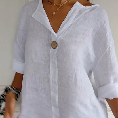 2026 Nouvelle conception💖Top confortable à col en V en lin et coton pour femmes