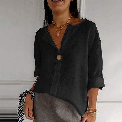 2026 Nouvelle conception💖Top confortable à col en V en lin et coton pour femmes