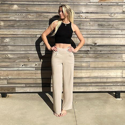 Pantalon large élastique taille haute pour femme - super extensible
