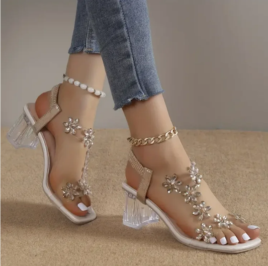 🎁🔥Promotion 49% de réduction - Sandales à talons blocs et papillons en strass pour femmes