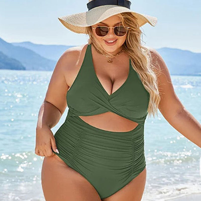 Maillots de Bain Féminins Push-Up avec Contrôle du Ventre et Col en V à Découpes