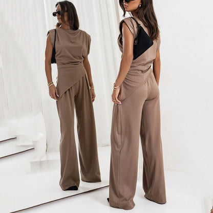 Ensemble deux pièces élégant de couleur unie pour femmes