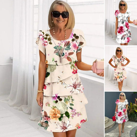 🔥Jusqu'à 50 % de réduction!✨️Robe en cascade à imprimé floral multi-végétal