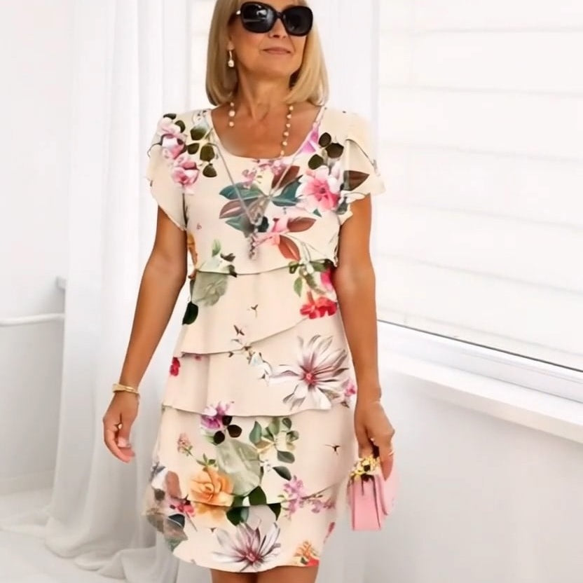 🔥Jusqu'à 50 % de réduction!✨️Robe en cascade à imprimé floral multi-végétal