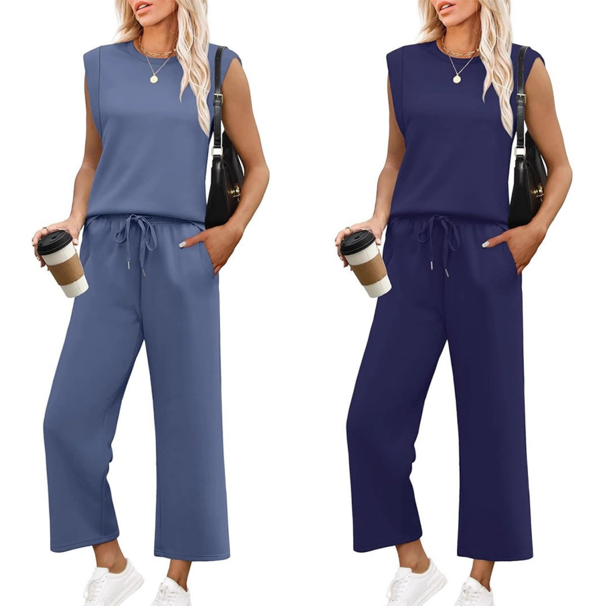 🌺 Promotion exceptionnelle : 49 % de réduction 🌺 Nouvel ensemble 2 pièces pour femme : haut sans manches et pantalon à jambes larges