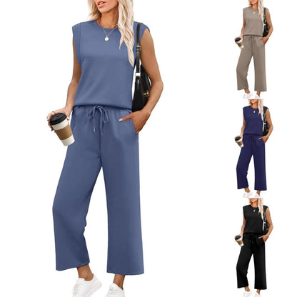 🌺 Promotion exceptionnelle : 49 % de réduction 🌺 Nouvel ensemble 2 pièces pour femme : haut sans manches et pantalon à jambes larges