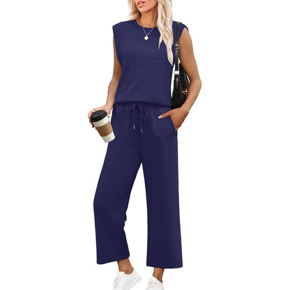 🌺 Promotion exceptionnelle : 49 % de réduction 🌺 Nouvel ensemble 2 pièces pour femme : haut sans manches et pantalon à jambes larges