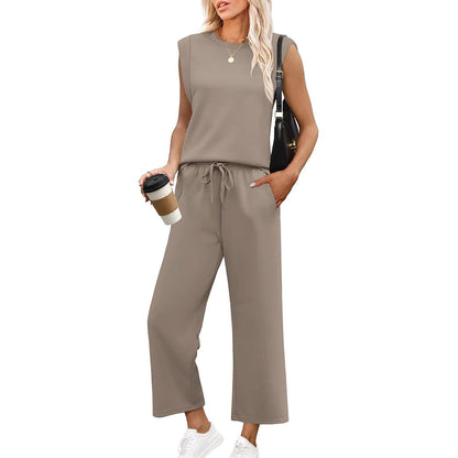 🌺 Promotion exceptionnelle : 49 % de réduction 🌺 Nouvel ensemble 2 pièces pour femme : haut sans manches et pantalon à jambes larges