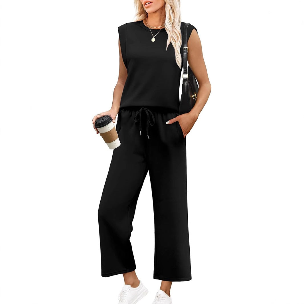 🌺 Promotion exceptionnelle : 49 % de réduction 🌺 Nouvel ensemble 2 pièces pour femme : haut sans manches et pantalon à jambes larges