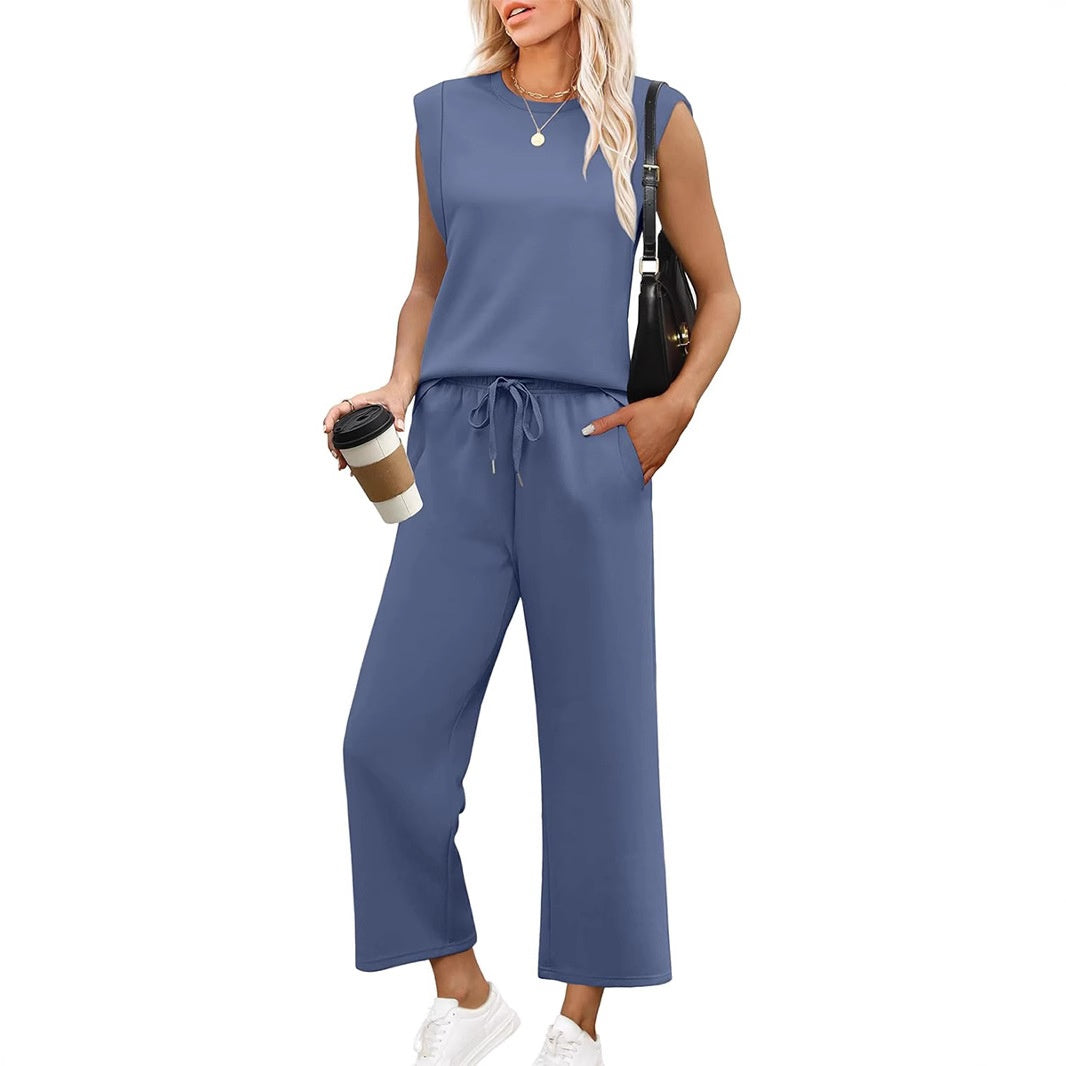 🌺 Promotion exceptionnelle : 49 % de réduction 🌺 Nouvel ensemble 2 pièces pour femme : haut sans manches et pantalon à jambes larges