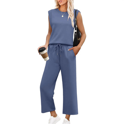 🌺 Promotion exceptionnelle : 49 % de réduction 🌺 Nouvel ensemble 2 pièces pour femme : haut sans manches et pantalon à jambes larges