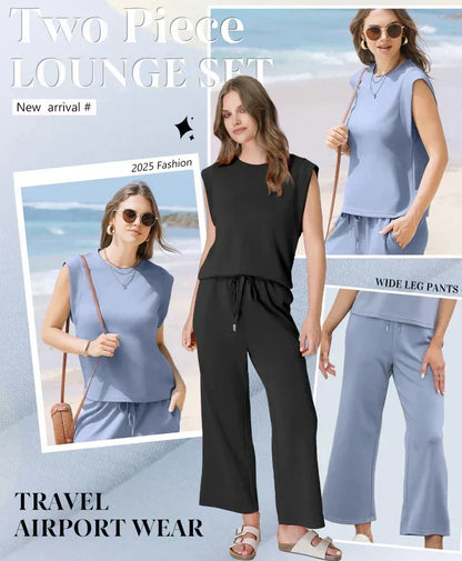 🌺 Promotion exceptionnelle : 49 % de réduction 🌺 Nouvel ensemble 2 pièces pour femme : haut sans manches et pantalon à jambes larges