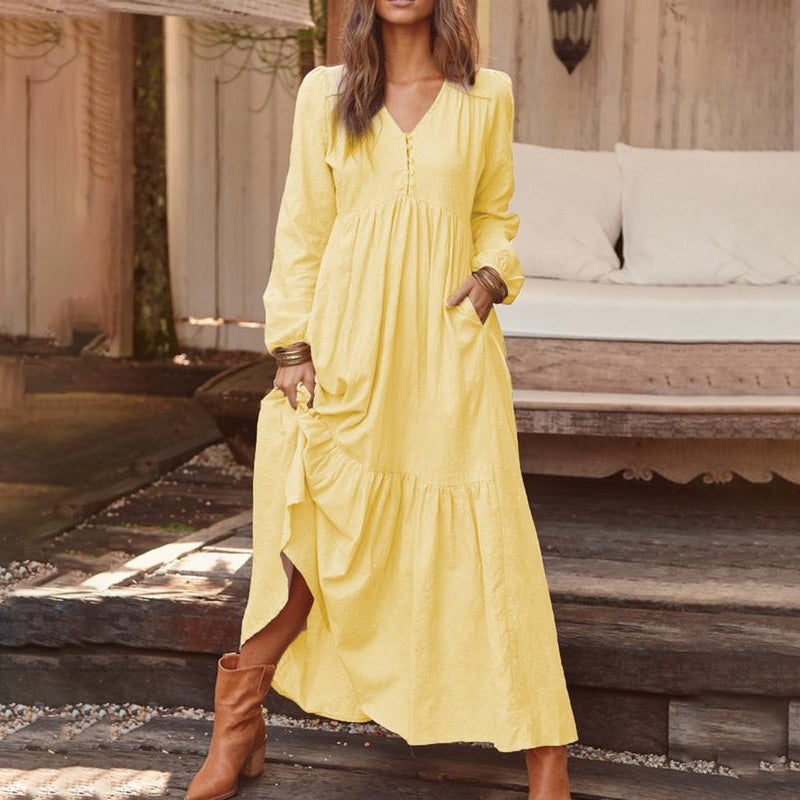 Robes décontractées, polyvalentes et amples à col en V pour femmes