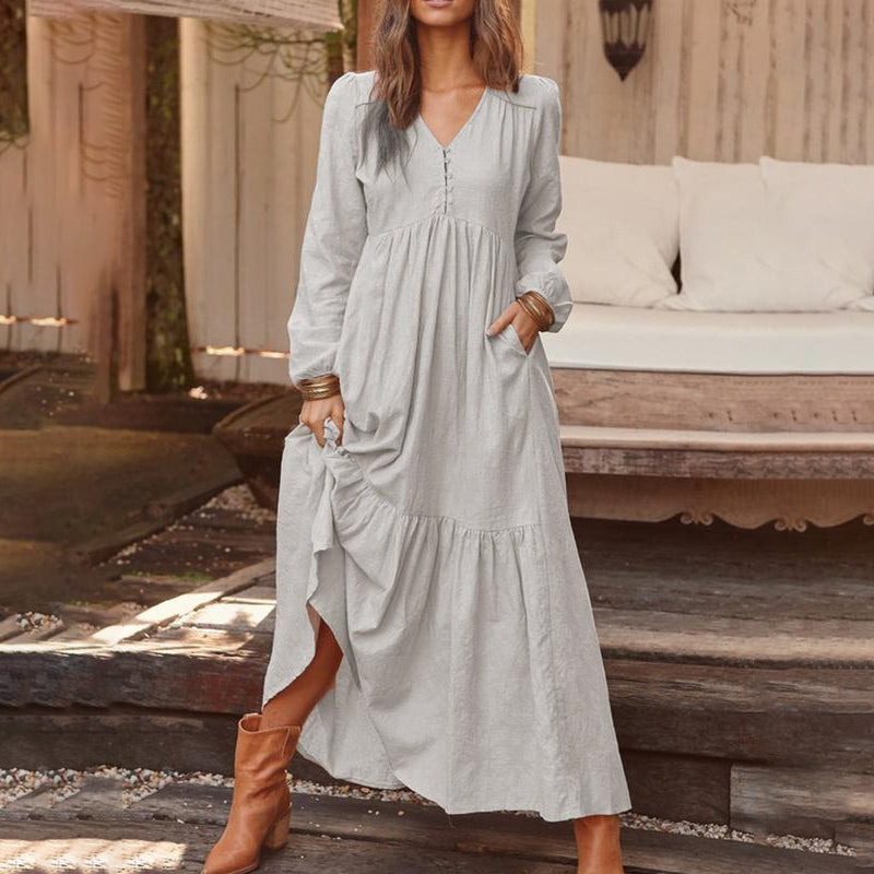 Robes décontractées, polyvalentes et amples à col en V pour femmes