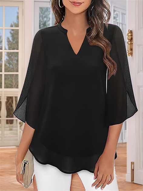 💖Chemise en mousseline à encolure en V
