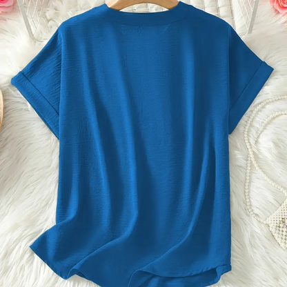 👚🔥Top Ample à Manches Courtes – Col en V, Ourlet Asymétrique & Tissu Léger Respirant (5 Couleurs)