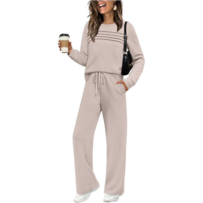 🔥Achetez 2 livraisons gratuites🔥✨Ensemble haut ras du cou et pantalon à cordon pour femme