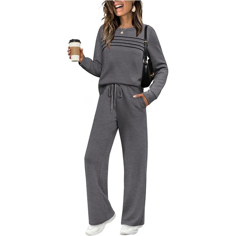 🔥Achetez 2 livraisons gratuites🔥✨Ensemble haut ras du cou et pantalon à cordon pour femme