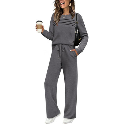 🔥Achetez 2 livraisons gratuites🔥✨Ensemble haut ras du cou et pantalon à cordon pour femme