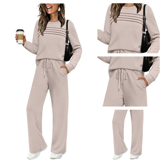 🔥Achetez 2 livraisons gratuites🔥✨Ensemble haut ras du cou et pantalon à cordon pour femme