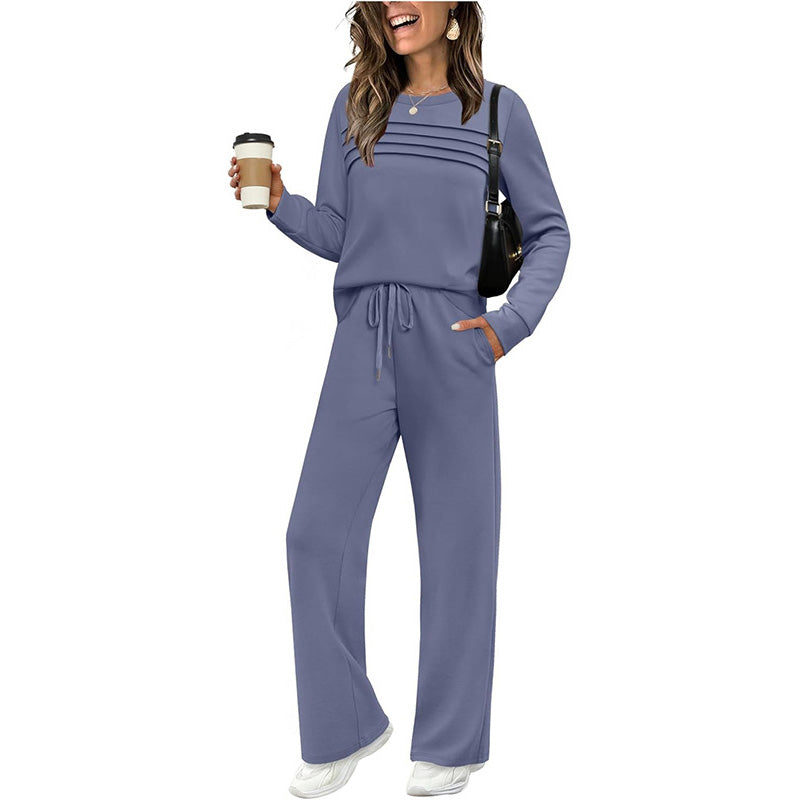 🔥Achetez 2 livraisons gratuites🔥✨Ensemble haut ras du cou et pantalon à cordon pour femme
