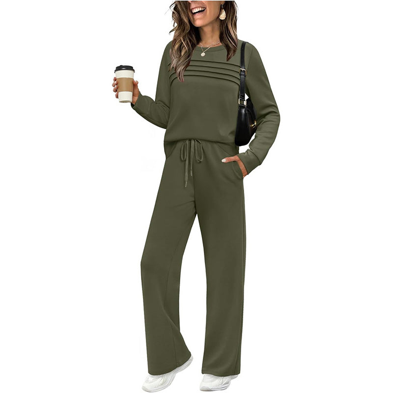 🔥Achetez 2 livraisons gratuites🔥✨Ensemble haut ras du cou et pantalon à cordon pour femme