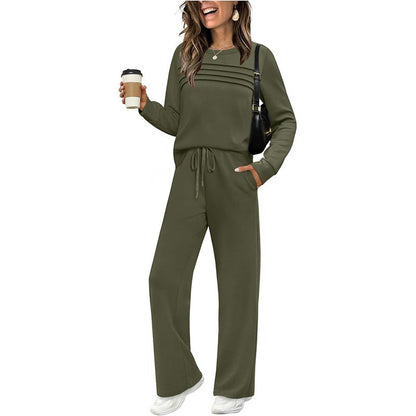 🔥Achetez 2 livraisons gratuites🔥✨Ensemble haut ras du cou et pantalon à cordon pour femme