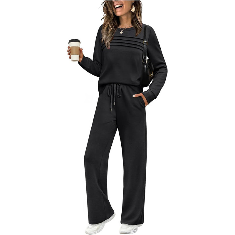 🔥Achetez 2 livraisons gratuites🔥✨Ensemble haut ras du cou et pantalon à cordon pour femme