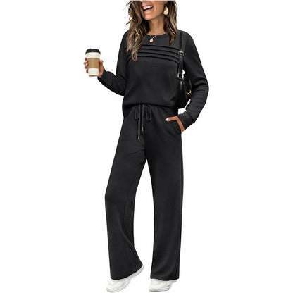 🔥Achetez 2 livraisons gratuites🔥✨Ensemble haut ras du cou et pantalon à cordon pour femme