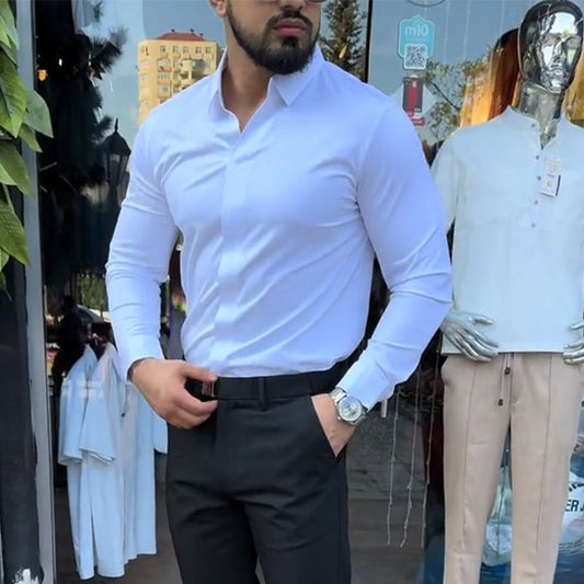 Chemise décontractée coupe ajustée unie pour homme🔥Achetez 2 livraisons gratuites