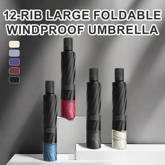 ☔ Grand parapluie pliable et résistant au vent à 12 baleines