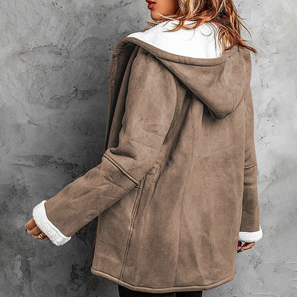 Manteau Femme en Daim à Capuche avec Doublure Polaire