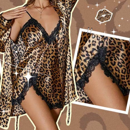 Ensemble de peignoir et nuisette imprimé léopard sexy