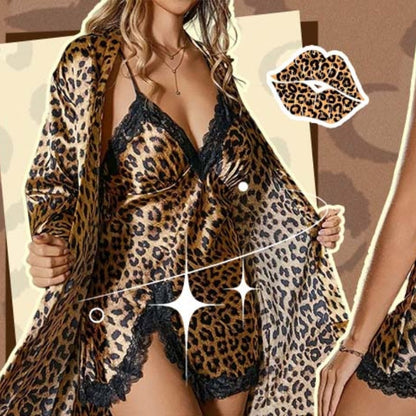 Ensemble de peignoir et nuisette imprimé léopard sexy