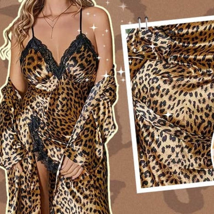 Ensemble de peignoir et nuisette imprimé léopard sexy