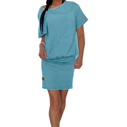 Robe unie pour femme, à col rond et manches courtes