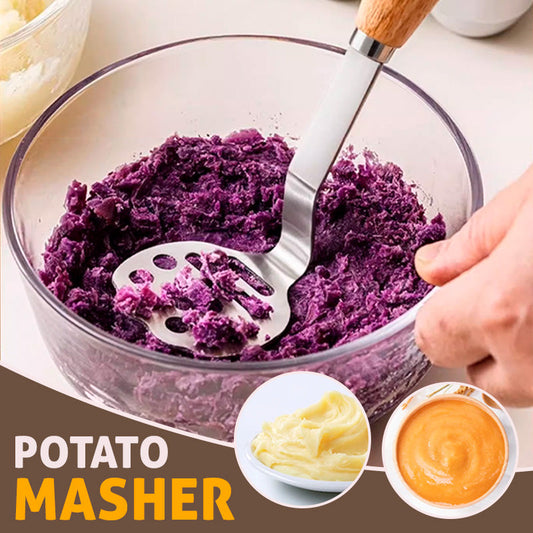 🥄Votre aide de cuisine - Presse-purée en acier inoxydable avec manche en bois