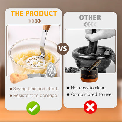 🥄Votre aide de cuisine - Presse-purée en acier inoxydable avec manche en bois