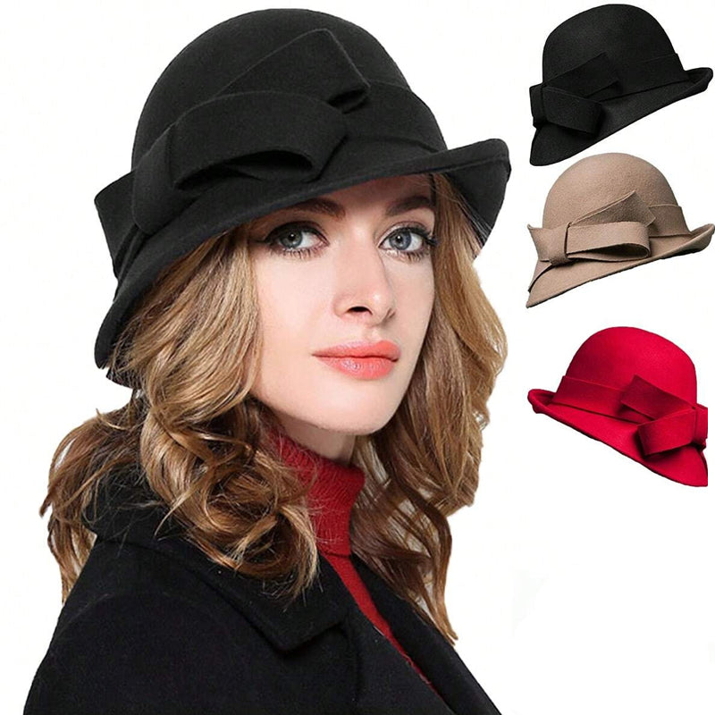 Chapeau cloche vintage pour femme avec nœud sur le côté