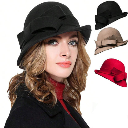 Chapeau cloche vintage pour femme avec nœud sur le côté